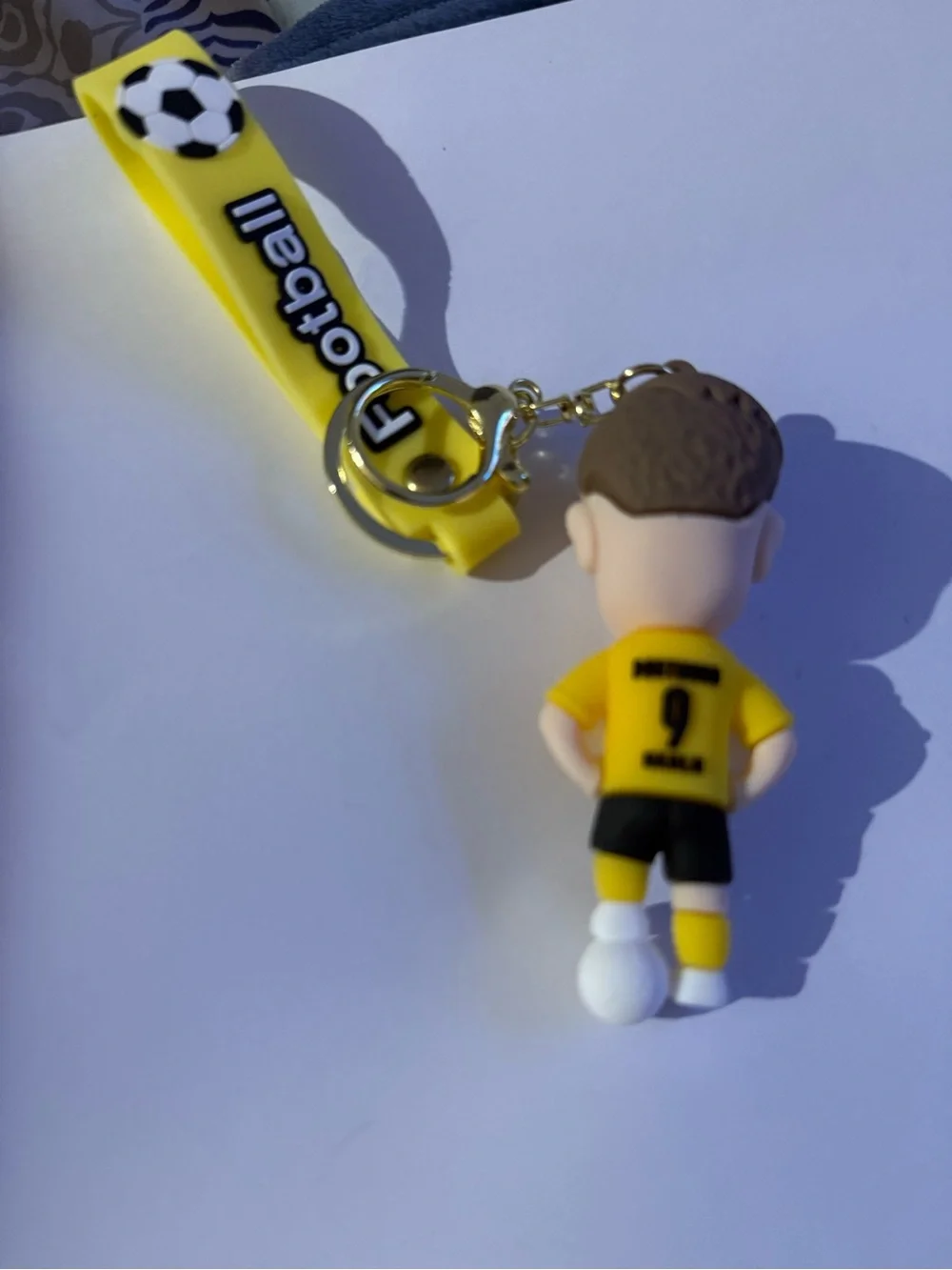 Yellow Soccer Player Keychain. - Football Strap Accessory